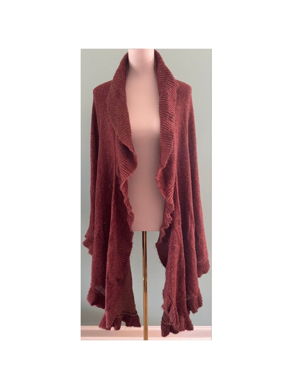 Women's ZAZOU Rust Open Front Ruffle Knit Pashmina